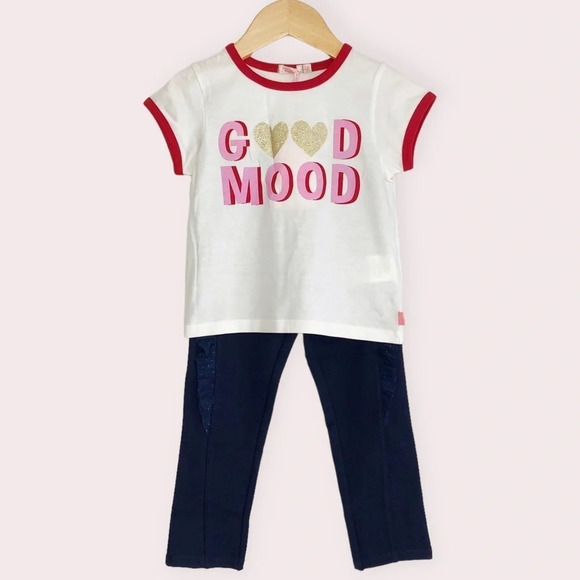 NWT Billieblush matching set heart ringer t-shirt and navy pants size 3 years - Picture 1 of 14